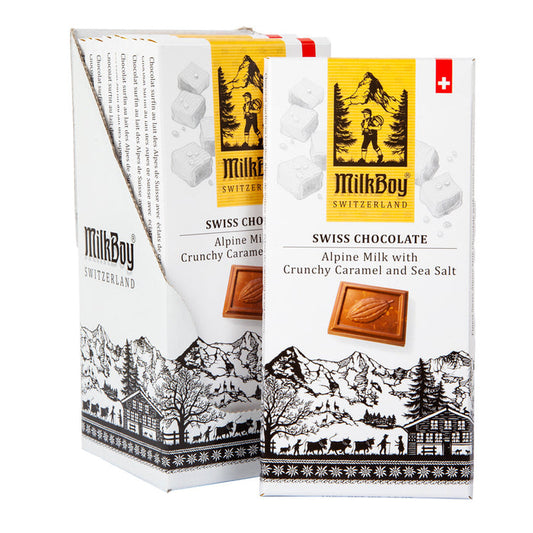 Milkboy Milk Chocolate Swiss Alpine With Crunchy Caramel And Sea Salt 3.5oz Bar - 10ct