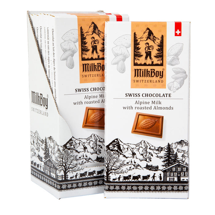 Milkboy Milk Chocolate Swiss Alpine With Roasted Almonds 3.5oz Bar - 10ct