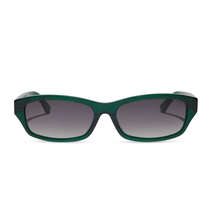 diff eyewear x jessie james decker misty square sunglasses with a alpine crystal green acetate frame and grey gradient lenses front view