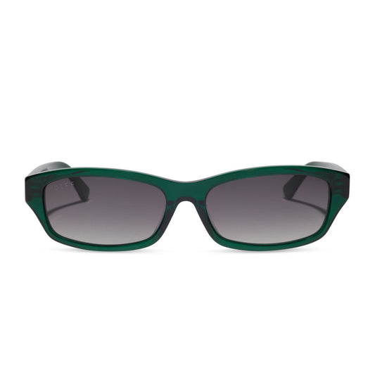 diff eyewear x jessie james decker misty square sunglasses with a alpine crystal green acetate frame and grey gradient lenses front view
