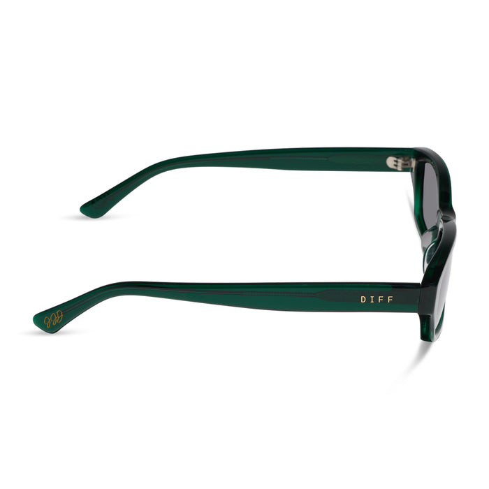 diff eyewear x jessie james decker misty square sunglasses with a alpine crystal green acetate frame and grey gradient lenses side view