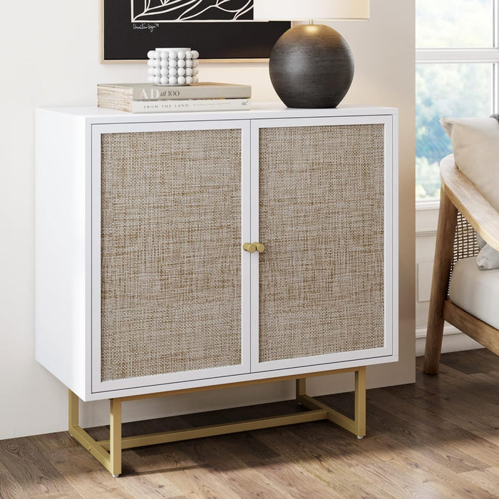 1 Storage Cabinet / Kova - White/Cane/Brass