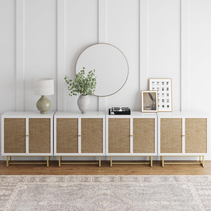 Set of 4 Large Console Table / Kova - White/Cane/Brass