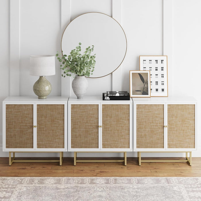 Set of 3 Console Table / Kova - White/Cane/Brass