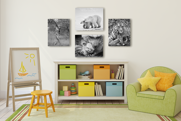 Mom and Baby Animals Photo Set (Black and White)