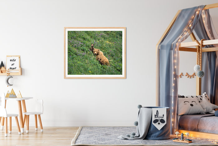Mom and Baby Bears in Flowers Photo