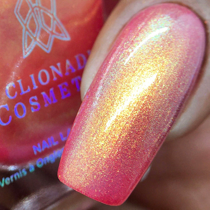 Macro shot of one nail done with Monarch Nail Lacquer on medium skin tone