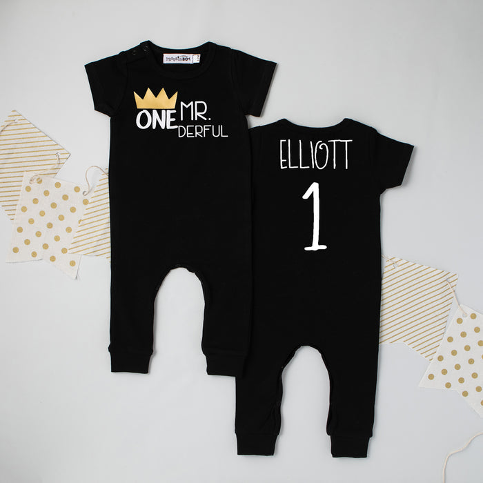 "Mr. Onederful" Slim Fit 1st Birthday Short Sleeve Romper