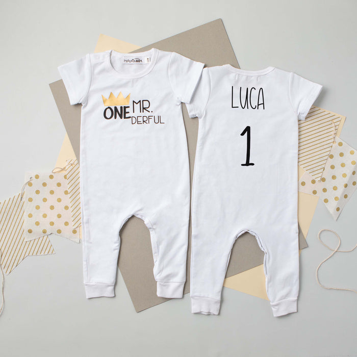 "Mr. Onederful" Slim Fit 1st Birthday Short Sleeve Romper