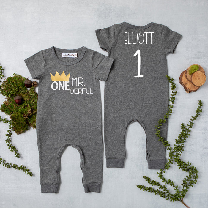 "Mr. Onederful" Slim Fit 1st Birthday Short Sleeve Romper