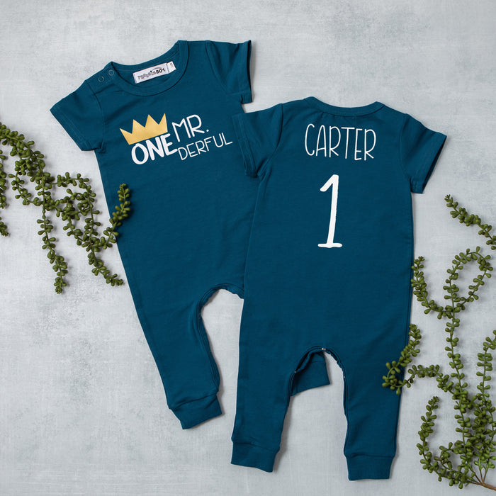 "Mr. Onederful" Slim Fit 1st Birthday Short Sleeve Romper