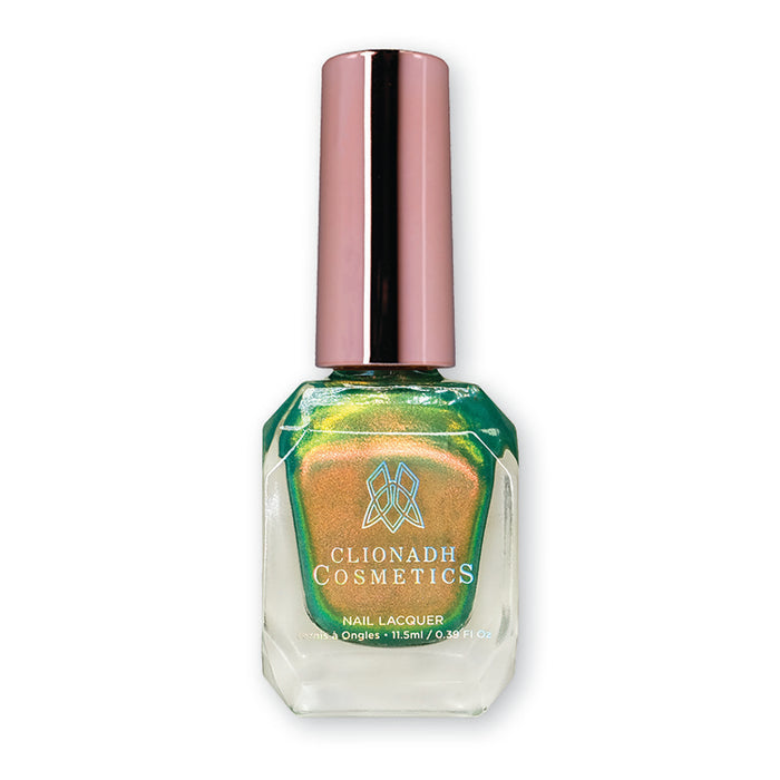 Mural nail lacquer bottle in front of a white background.