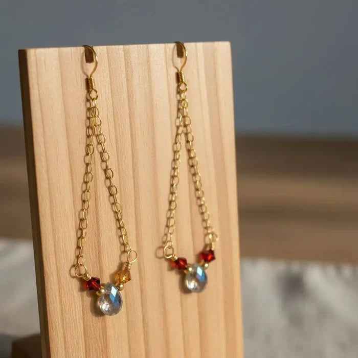Mystic Rainbow Quartz Drop Gold Filled Earrings showcasing colorful gemstones and luxurious gold fill components.