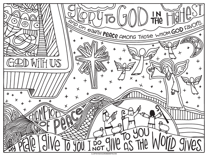 Angels and Shepherds coloring poster