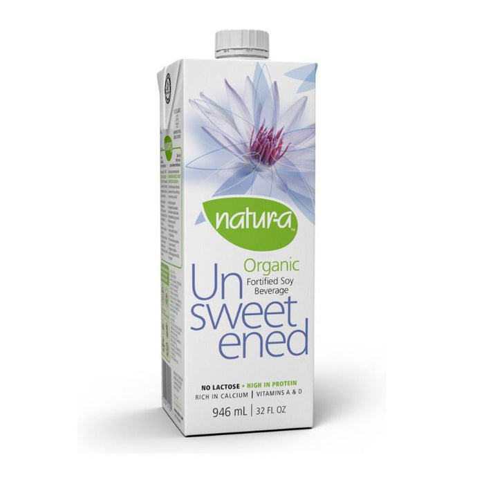 Natura Organic Soy Beverage Unsweetened 946ml Serving Size 250ml Serving Per Container About 4 enjoy milk over your cereal, in your coffee or simply by itself-6366751100 Hannah's Variety Store