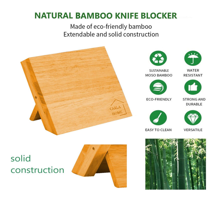 Natural Bamboo Magnetic Knife Block Holder with Strong Magnets for Home Kitchen Storage & Organisation -Home Living Store - -