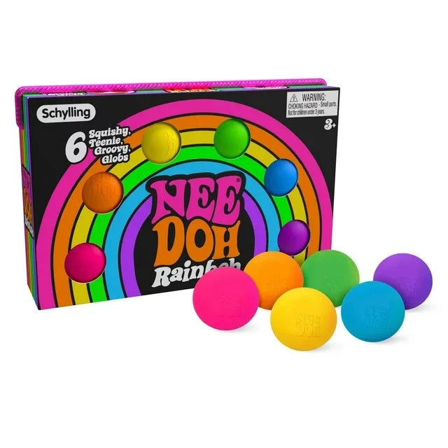 Nee Doh Teenie Rainboh 1.5 Inch Squish Ball Fidget Toy - Set of 6 - Owl & Goose Gifts