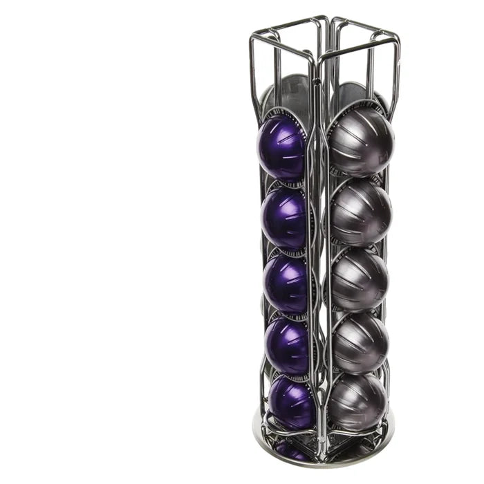 Nespresso Vertuo Coffee Pod Capsule Holder Stand with 360° Rotatable Base 20 Piece Silver