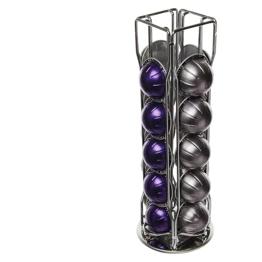 Nespresso Vertuo Coffee Pod Capsule Holder Stand with 360° Rotatable Base 20 Piece Silver