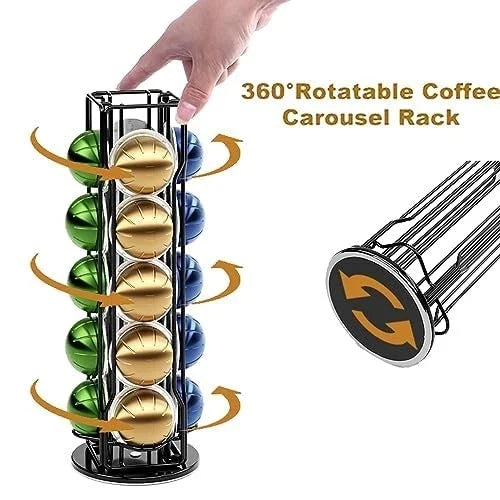 Nespresso Vertuo Coffee Pod Capsule Holder Stand with 360° Rotatable Base 20 Piece Silver