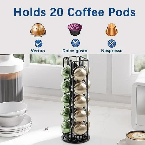 Nespresso Vertuo Coffee Pod Capsule Holder Stand with 360° Rotatable Base 20 Piece Silver