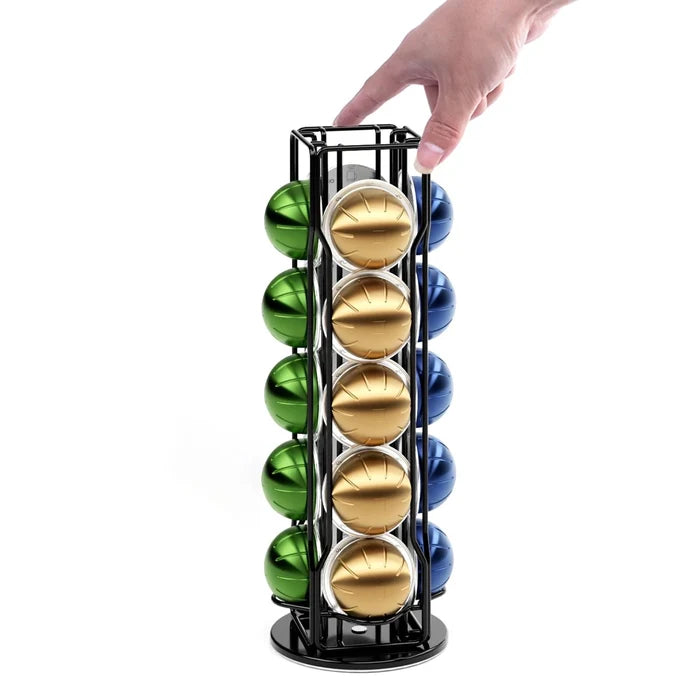 Nespresso Vertuo Coffee Pod Capsule Holder Stand with 360° Rotatable Base 20 Piece Silver