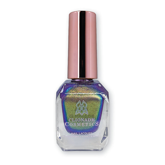 Niello nail lacquer bottle in front of a white background.