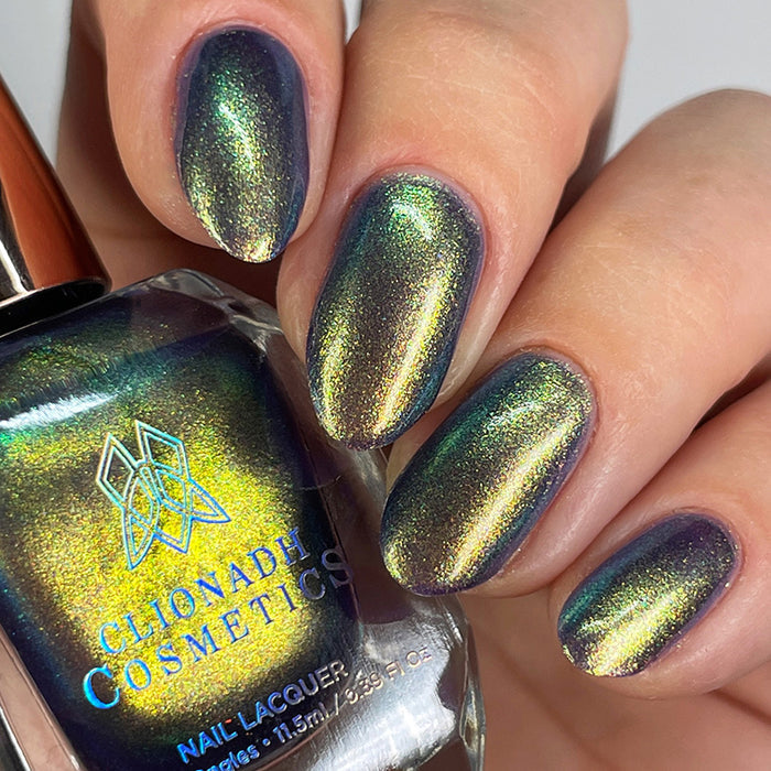 Close up of nails done with Niello nail lacquer on fair skin tone.