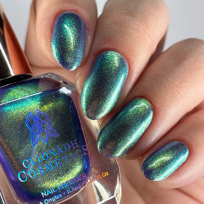 Close up of nails done with Niello nail lacquer on fair skin tone.