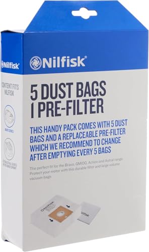 Nilfisk Action Genuine Nilfisk 30050002 Vacuum Cleaner Bag Dust Action Plus (X5) + Pre-Filter