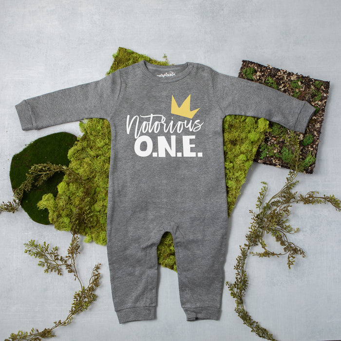 "Notorious One" Hip Hop 1st Birthday Personalized Long Sleeve Romper