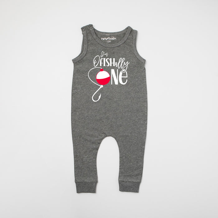 "O'Fishally One" Slim Fit Fish Themed Sleeveless Romper