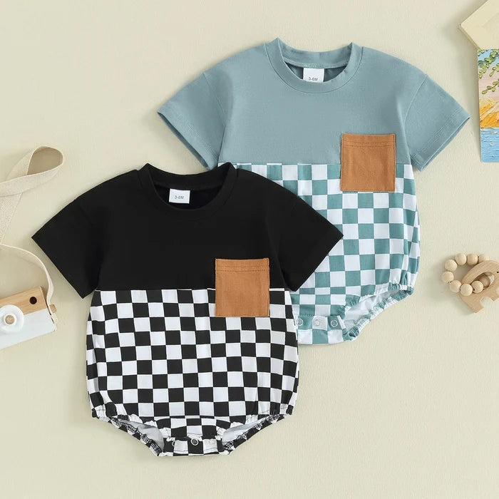 OLIVER Checkered Short-Sleeve Onesie