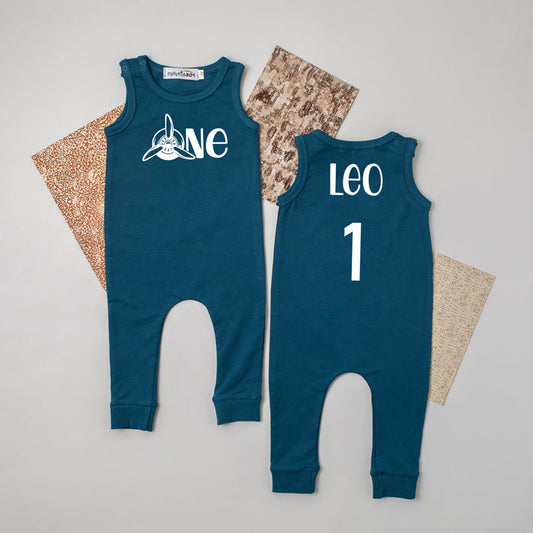 "One" Airplane Slim Fit First Birthday Romper