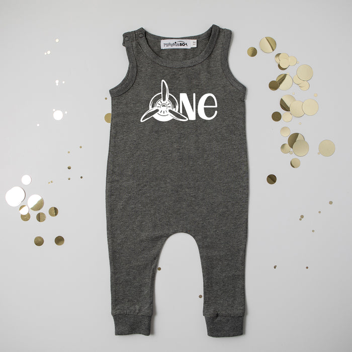 "One" Airplane Slim Fit First Birthday Romper