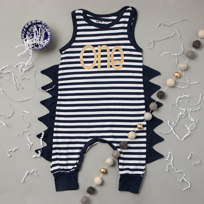 ONE First Birthday Navy & White Romper