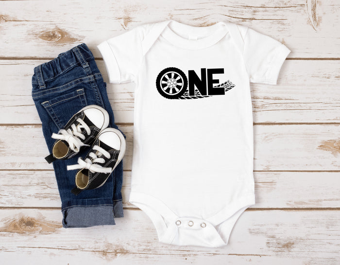 "One" Racecar Themed First Birthday T-shirt/Bodysuit