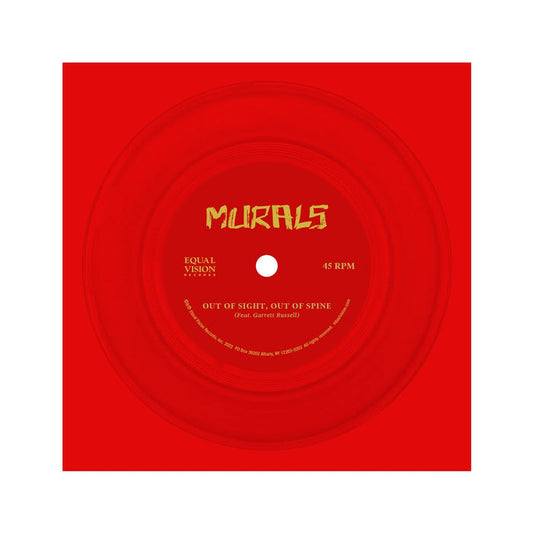 Red 7 inch Flexi. Yellow text in top center that says MURALS. Smaller yellow text in bottom center that says OUT OF SIGHT, OUT OF SPINE.