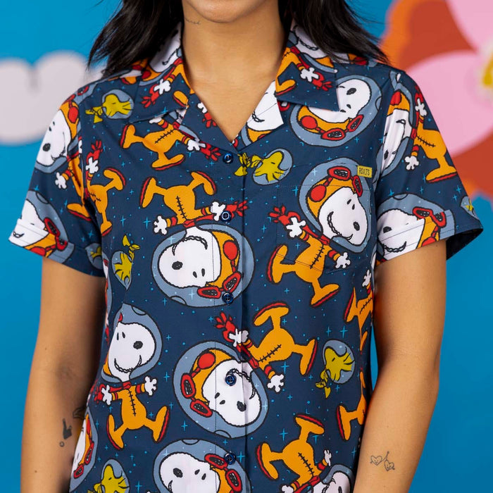 RSVLTS Peanuts Women's Short Sleeve Shirt Peanuts "Snoopy in Space" – Women's KUNUFLEX Short Sleeve Shirt Peanuts "Snoopy in Space" – Women's KUNUFLEX Short Sleeve Shirt