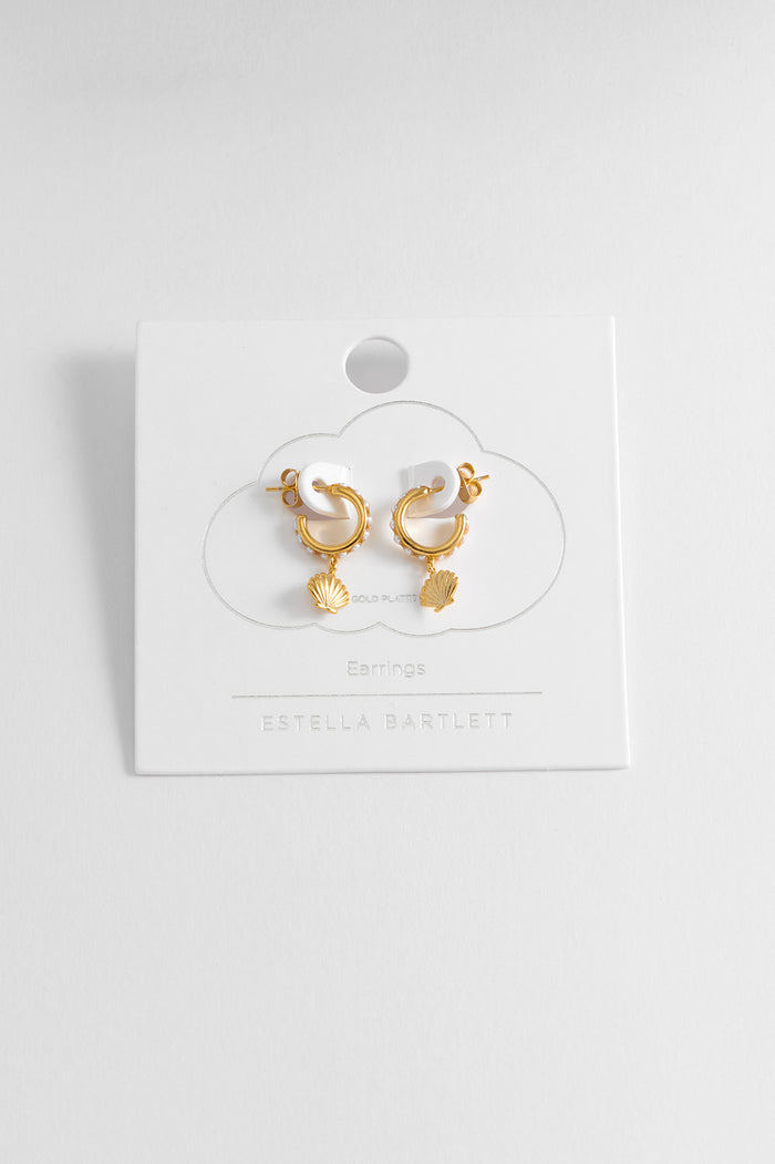 Pearl Scallop Drop Hoops