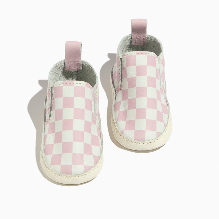 Petal Pink Check Slip On Baby Shoe Slip On Soft Sole