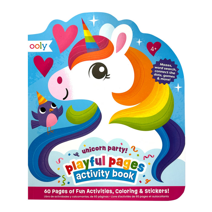 Front cover of OOLY Playful Pages Activity Book - Games Coloring Stickers - Unicorn Party!