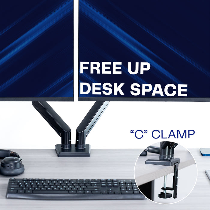 Heavy Duty Pneumatic Arm White Dual Monitor Desk Mount