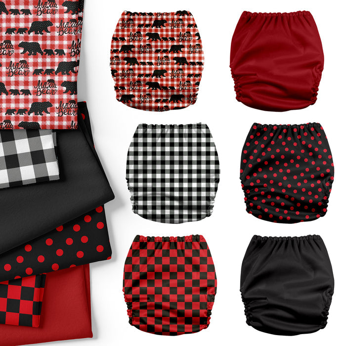 POCKET DIAPER 3.0 WITH INSERTS - 6 PACK(Black & Red)