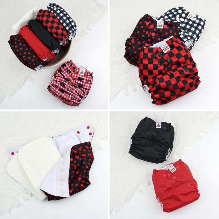 POCKET DIAPER 3.0 WITH INSERTS - 6 PACK(Black & Red)