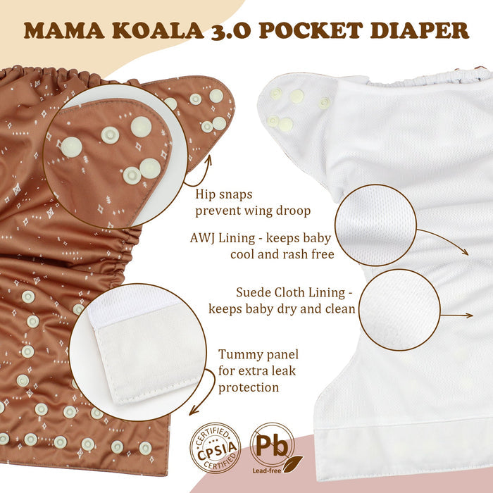 POCKET DIAPER 3.0 WITH INSERTS - 6 PACK(Black & Red)
