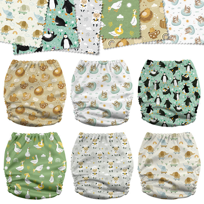 POCKET DIAPER 3.0 WITH INSERTS - 6 PACK(Happy Animals)