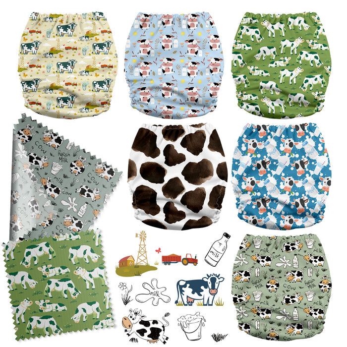 POCKET DIAPER 3.0 WITH INSERTS - 6 PACK(Happy Moo Time)