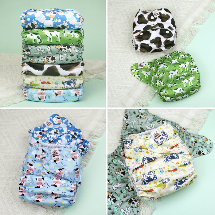 POCKET DIAPER 3.0 WITH INSERTS - 6 PACK(Happy Moo Time)