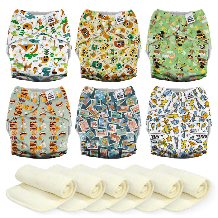 POCKET DIAPER 3.0 WITH INSERTS - 6 PACK(Little Camper)